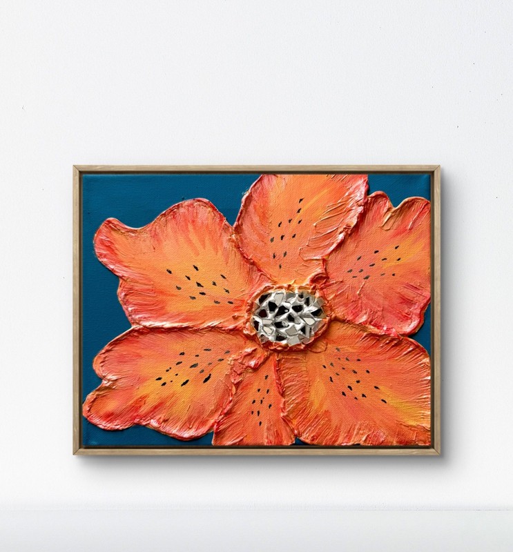 Original Apricot Flower Painting 8x10 Mosaic Flower 3D Textured Abstract Art gallery