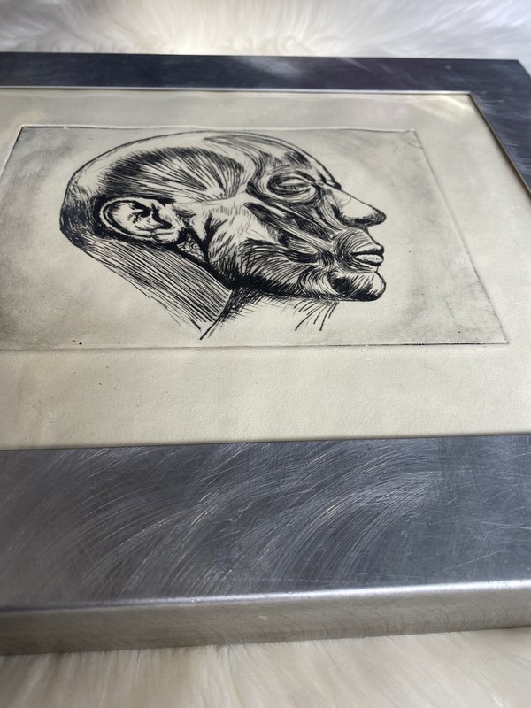 Unsigned Original Sketch Artwork Framed Aluminium Glass 10.5” H x 12.5” L gallery