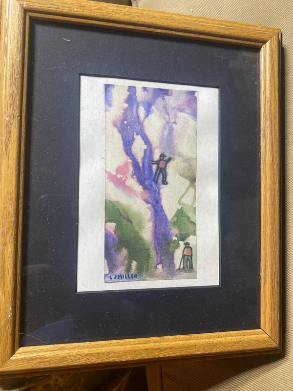 Lewis J Miller «Two Figures Scene» Watercolor Painting – Signed And Framed