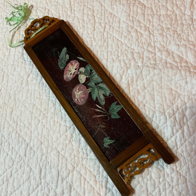 Small two sided Asian painting, original handpainted, flowers, floral birds gallery