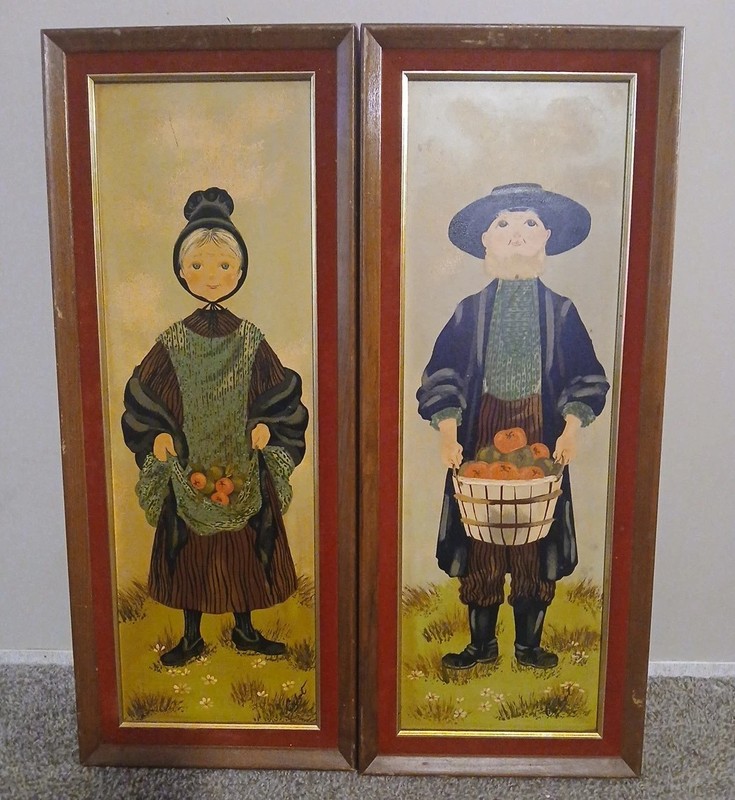 Mid Century Signed Lola Cabot Amish Grandparents Paintings Original