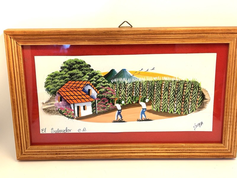 VINTAGE FEATHER PAINTING EL SALVADOR C. A. BY JOYA 12”x 7” SIGNED