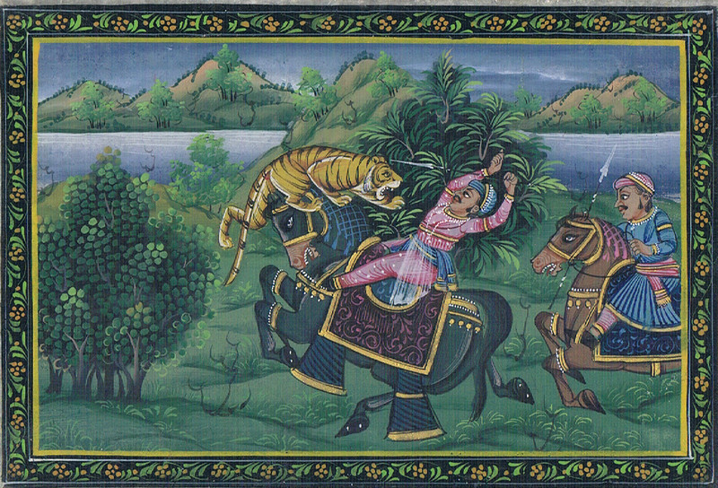Mughal Indian Miniature Painting Of Hunting scene Tiger On Marble Plate 6x4" gallery