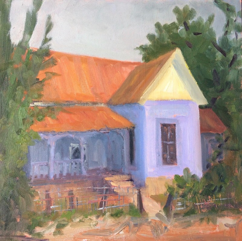 Plein Air Oil Painting Study, Texas Hill Country Ranch Bunkhouse, Landscape