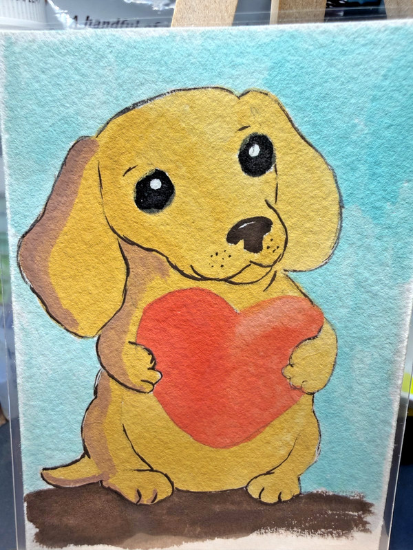 ACEO Original OOAK Signed (Not a Print) «Doxie Love» Dachshund Dog & Heart