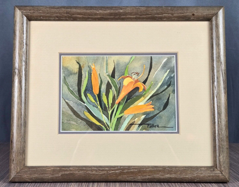 Lu Fuller, Kansas Tiger Lily still life original watercolor painting framed gallery