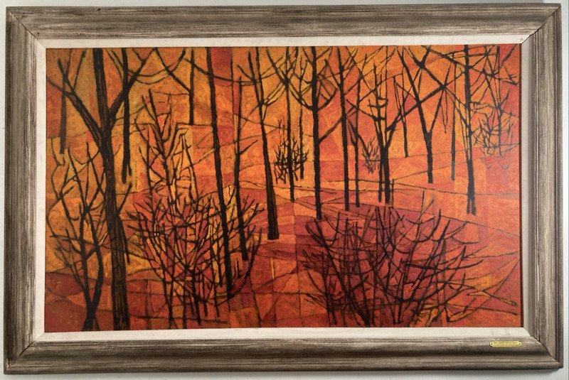 Vintage Original Oil Painting Mid Century Abstract Cubist David Shapiro Signed