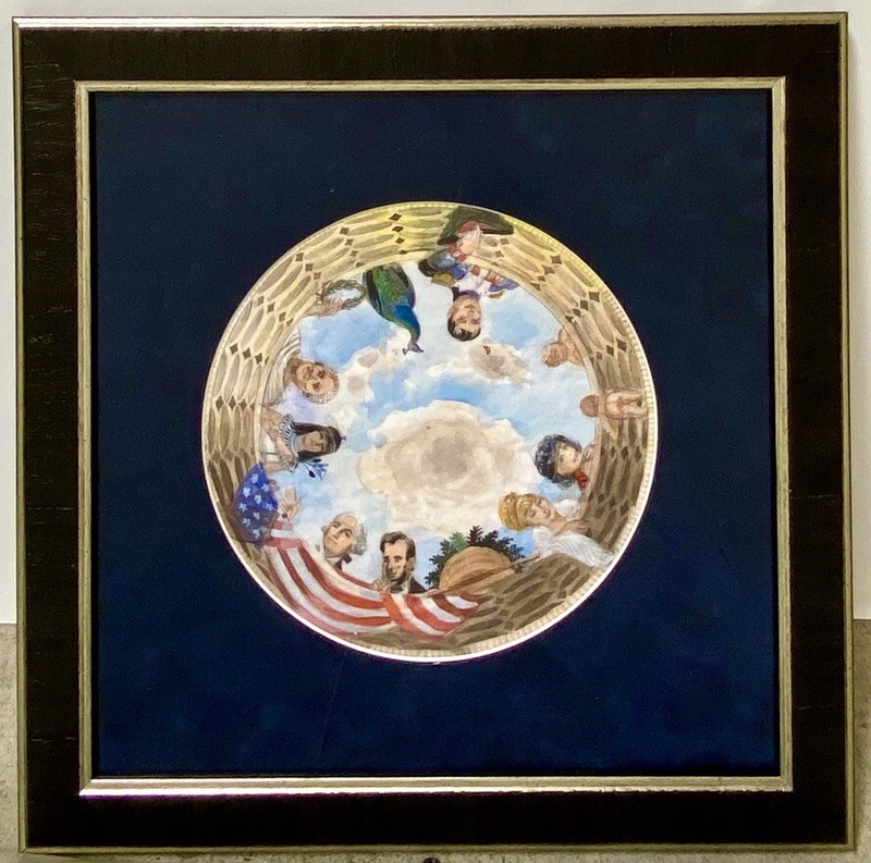 Original California Watercolor Painting Listed Artist Mural Sketch US Presidents