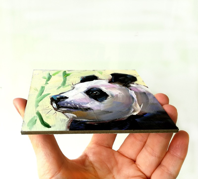 Original Oil Painting Panda Bear Animal Art Wildlife Wall Decor Signed gallery