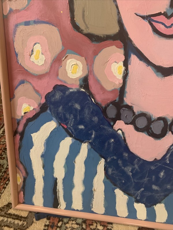 Vintage Large Oil Painting Pretty In Pinky 41x31” Rare Mid Century Art Nouveau gallery