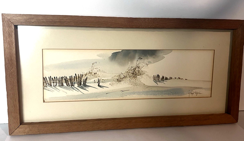 Original 1970s J.Royal Telford Watercolor Painting Texas Coastal Art Wood Framed