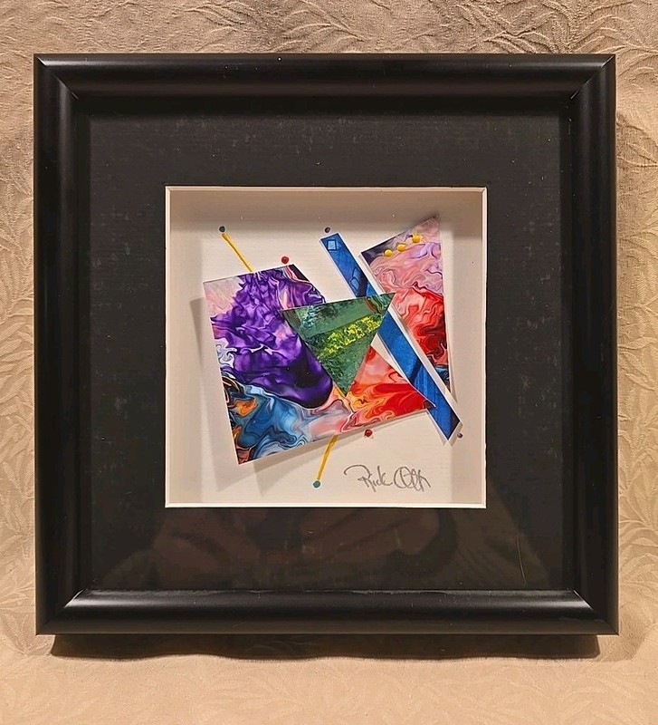 Vintage Contemporary Art Signed Rick Ott Abstract Geometric Multicolor Framed