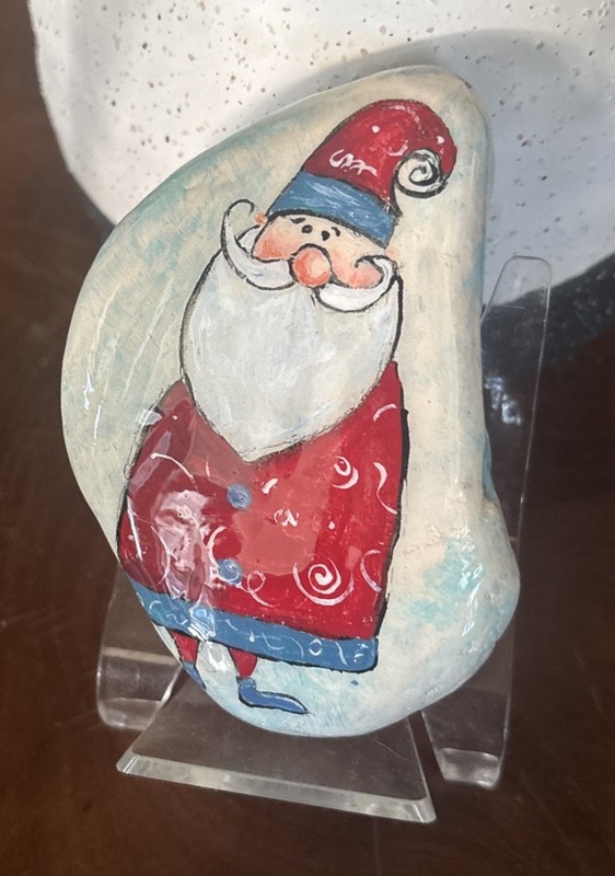 Hand Painted Rock "Folk Art Santa” Collectible Garden Decor Art Gift gallery