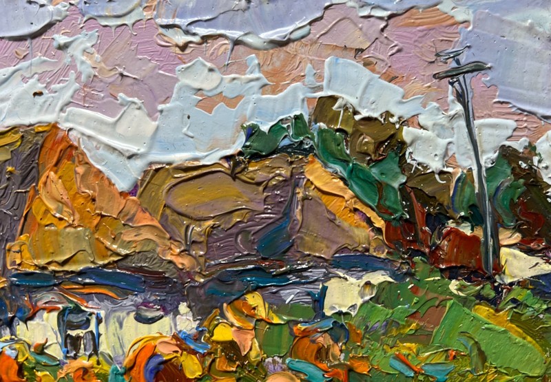 Oil Painting Cozy Village Life O. Ivanyuk Landscape Unframed Original nAAA3984 gallery