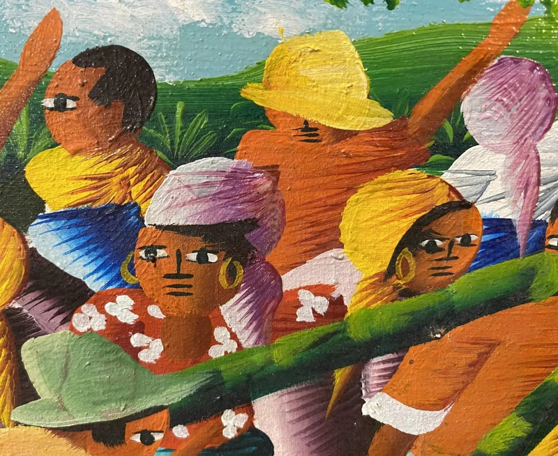E. Valcin Colorful Folklore Oil Painting of Haitian People gallery