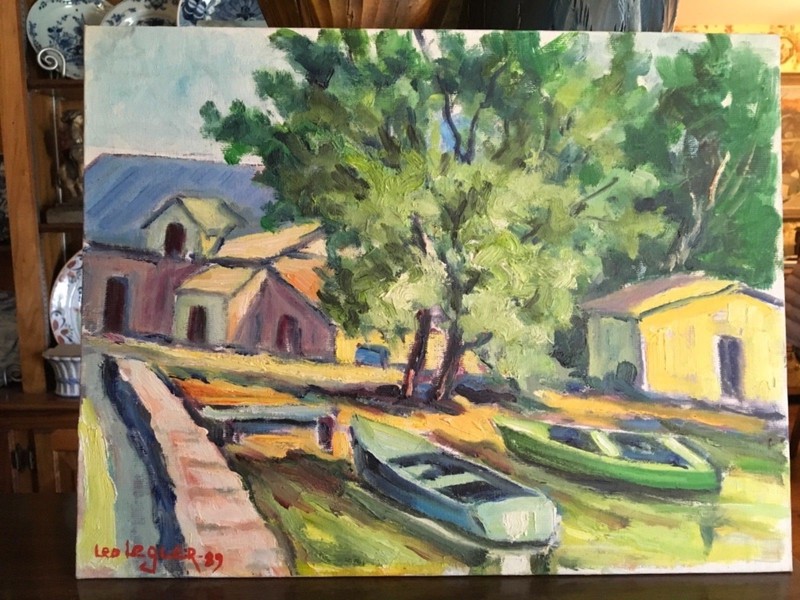French Oil Painting Landscape Signed Leo Legler 1989 Vintage