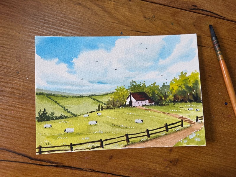 Original Pre-Matted Watercolor Landscape Painting