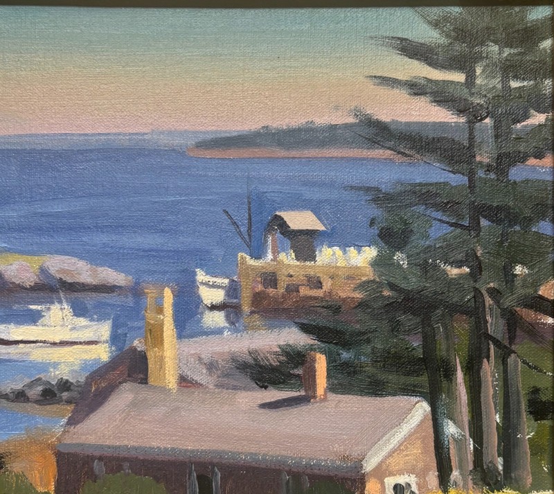 Vintage CALEB STONE 'Harbor View Cabots Cove Boats MONHEGAN MAINE' Oil PAINTING gallery