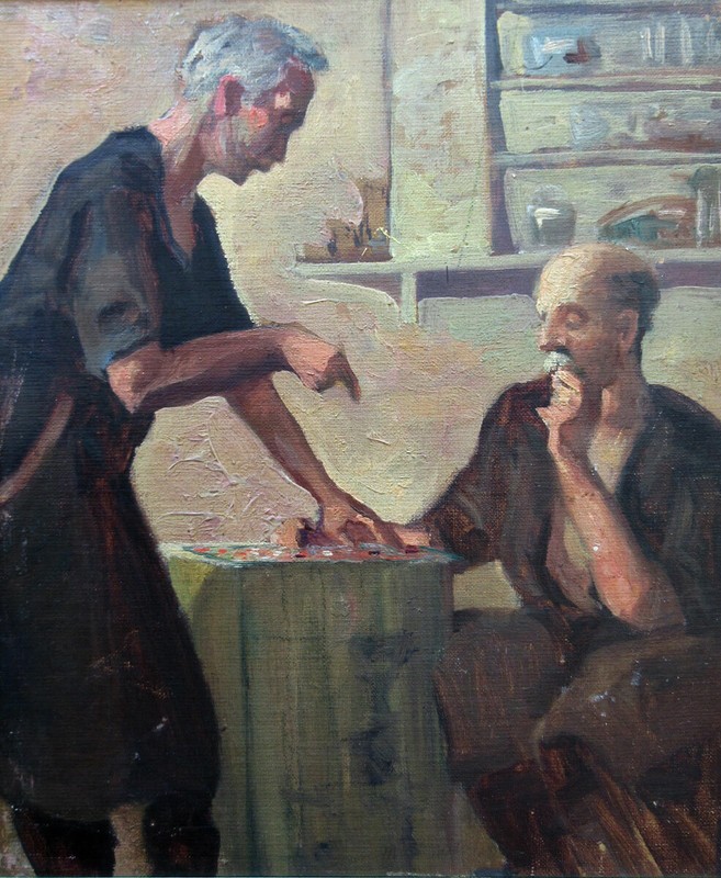 May Mott Smith Oil Painting Game of Checkers