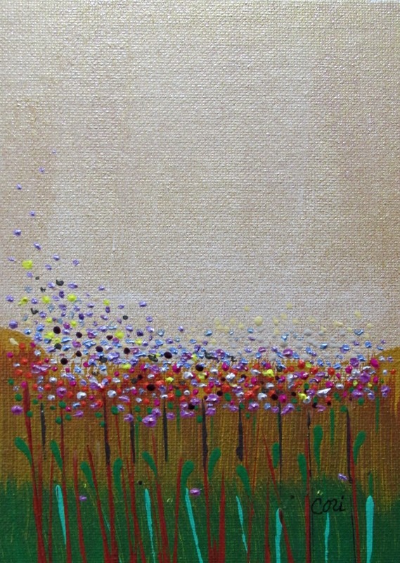 Cori Carroll original acrylic art 5 x 7in unframed canvas board, FLOWERS IN WIND