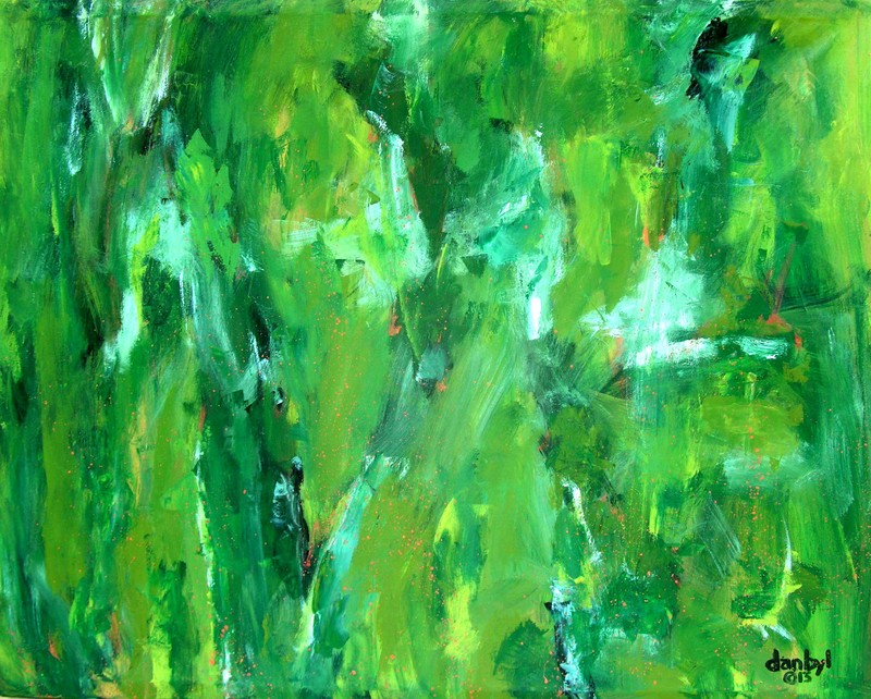 GREEN ABSTRACT Original Art PAINTING DAN BYL Modern Contemporary Huge 4×5 ft