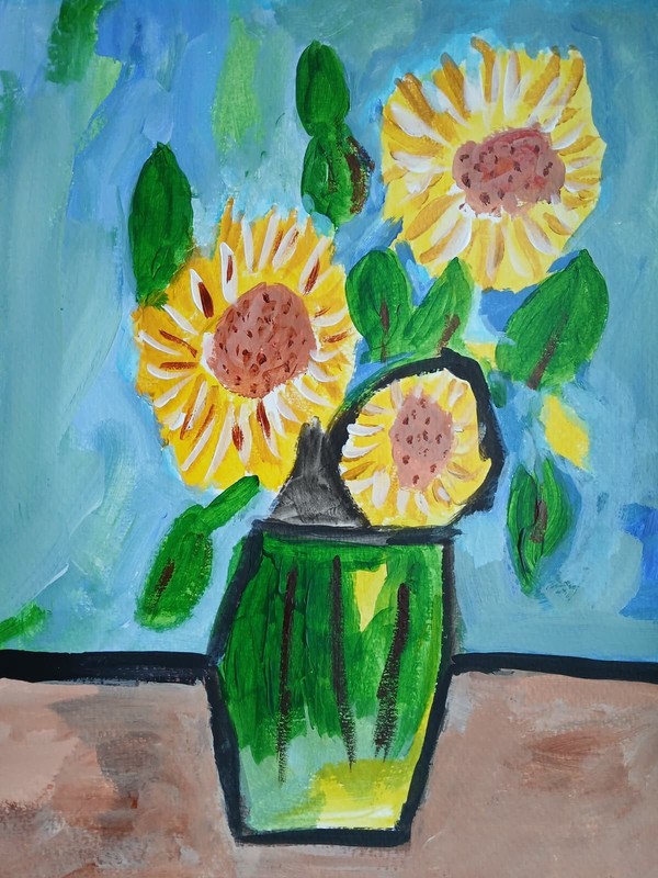 Abstract/Impressionism 11×14 Yellow Sunflowers Handmade Colorful Art Painting