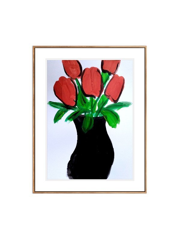 Original Signed 9×12 Tulip Acrylic Art Impressionist Red Floral Home Decor Paper