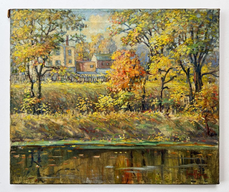 1932 Impressionist Autumn New Hope Canal Clarence W. Snyder 1873-1948, listed PA gallery