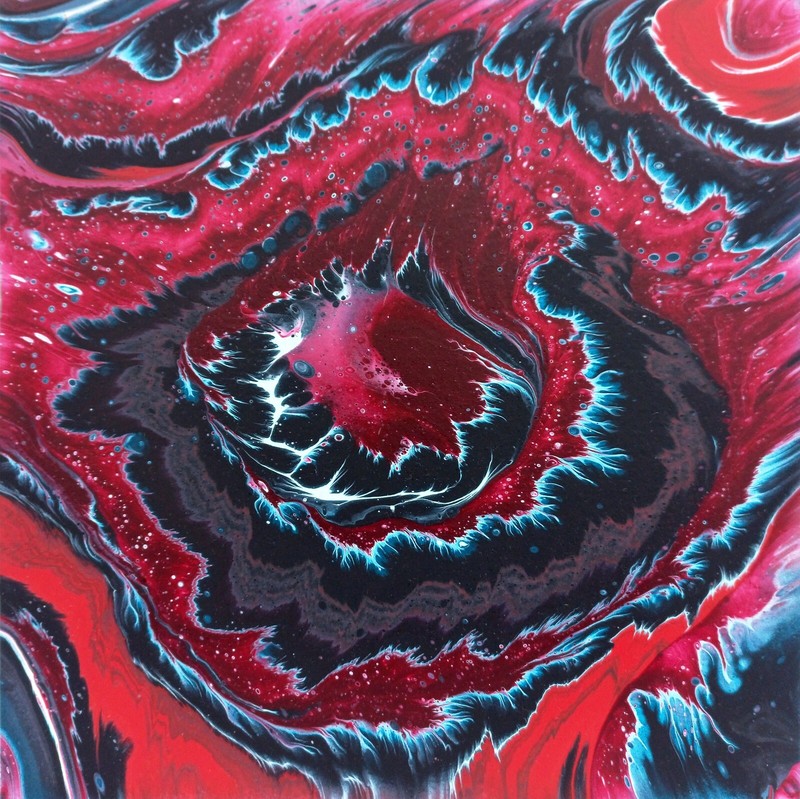 Abstract Painting Flower Blossom Red Purple Spiral Pattern Contemporary, 11×11