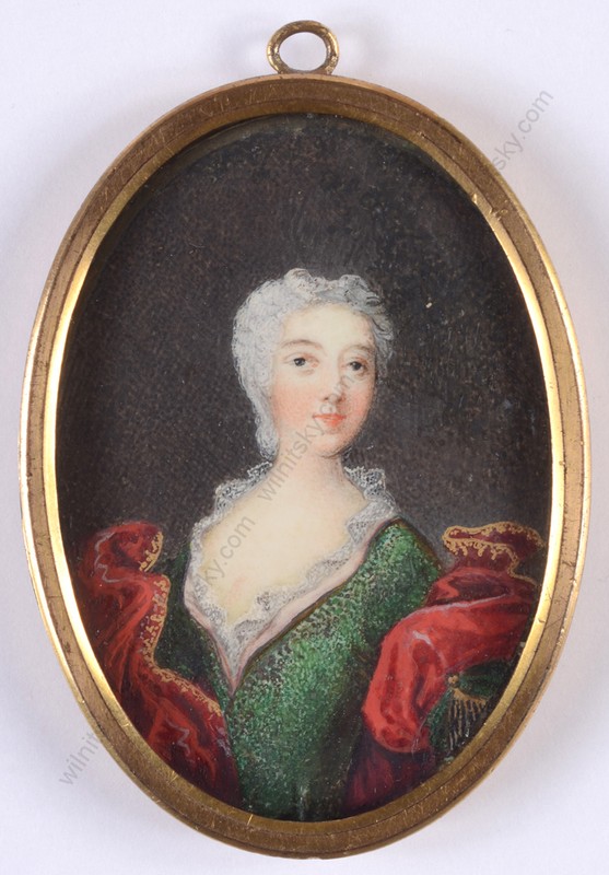 «Portrait of an aristocratic lady», fine German Rococo miniature, ca. 1730