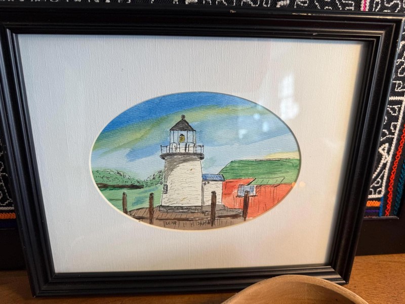 Lighthouse painting framed art New England coast Light Nantucket Maine Cape Cod