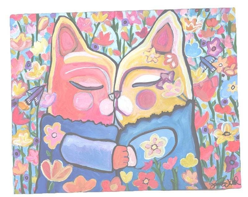 Bunny Friends, Original Hand Made Acrylic Painting on 16×20 Canvas.
