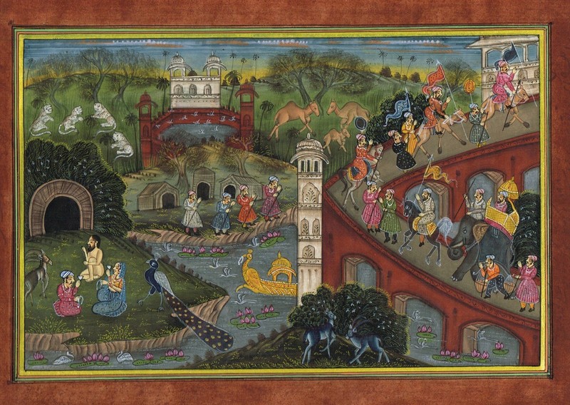 Indian Mughal Style Miniature Court Procession, Animals & Landscape Hand Painted gallery