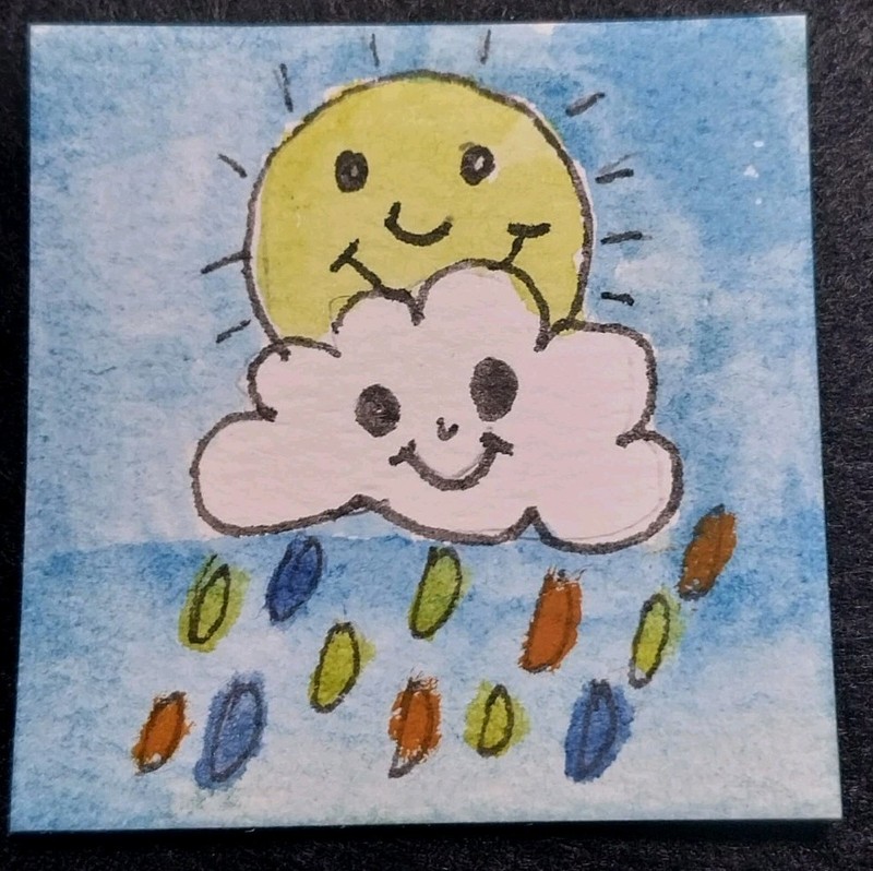 Dollhouse MINIATURE 1:12 Art Rain Clouds PICTURE Sunshine 2 Inch Painting Cute