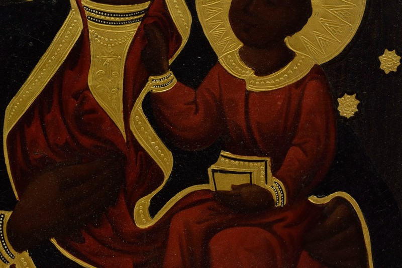 Circa 1850–1900 Old painting “Black Madonna,” oil, 30.1 x 25.8 in gallery
