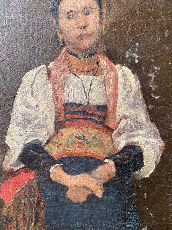 Oil Painting Portrait Young Woman In Traditional Italian Attire gallery