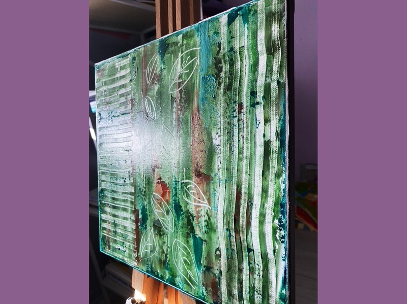 Original Oil Painting on CANVAS Botanical ORIGINAL Art Green Textured SET of 4 gallery