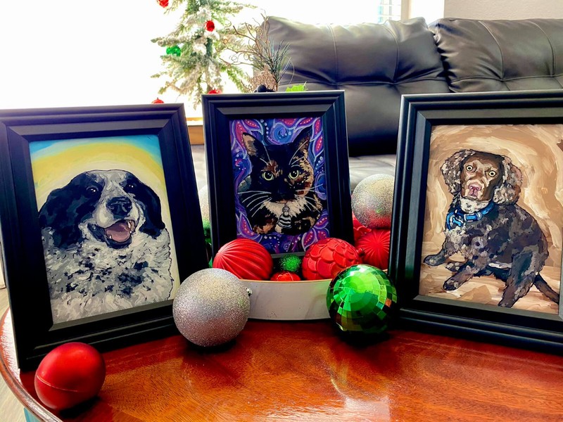 CUSTOM Made to Order 5 x 7 Framed Painted Pet Portrait Reverse-Painted on Glass gallery