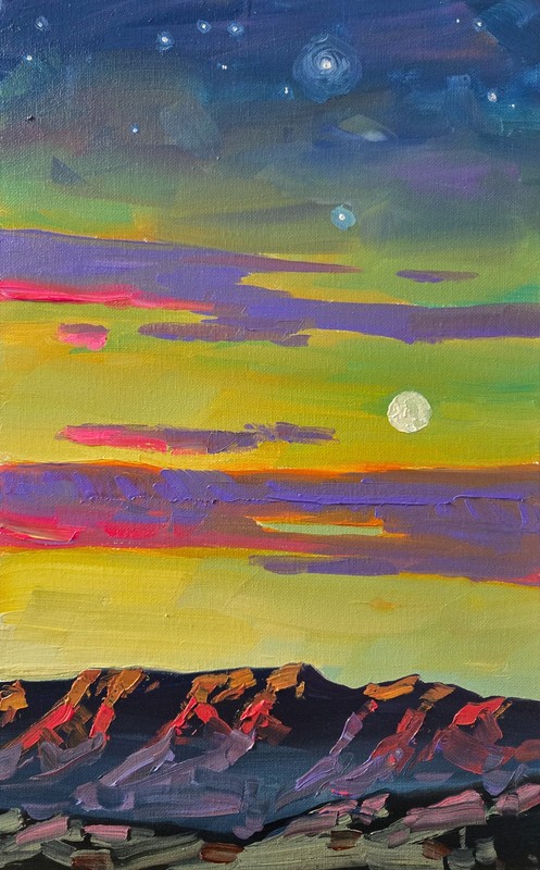 Impressionism Arizona Sky Purple Mountains Thick Paint Landscape Art Painting WH