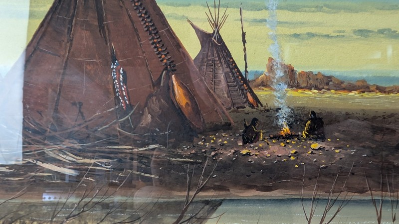 Original DANIEL MALDONADO Gouache Painting, Plains Indians Tee Pees Sunset gallery
