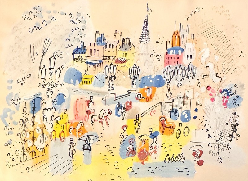Charles Cobelle Original Oil on Paper «Paris» Signed Mid Century French Mod. COA