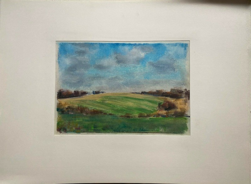 ::FRANZ EHMKE *1928 -2018 BERLIN CORNFELDER MEADOW SKY BLUE PASTEL SIGNED gallery