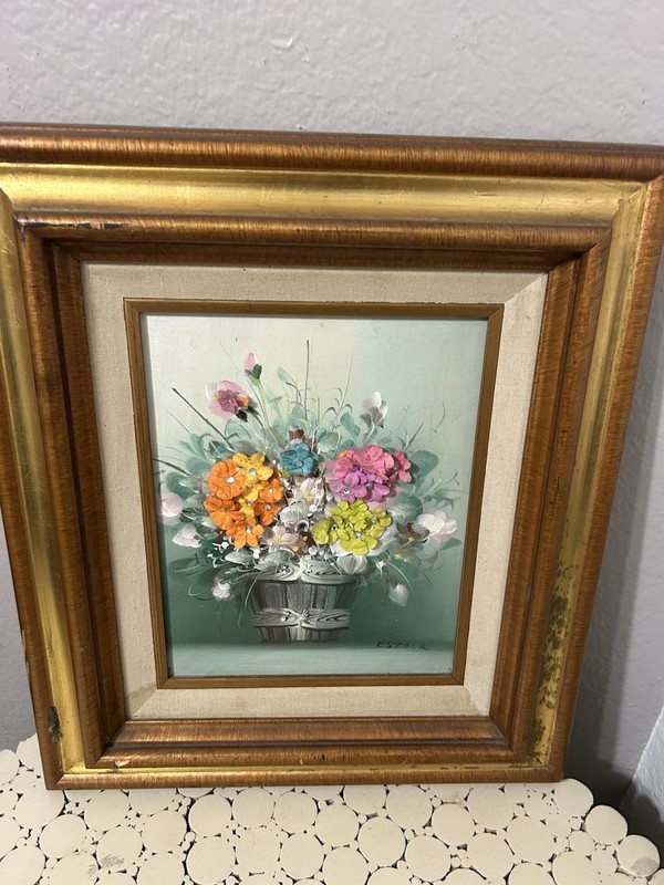 Esther Original Signed Framed Oil Painting Floral Still Life on Canvas 13x11 gallery