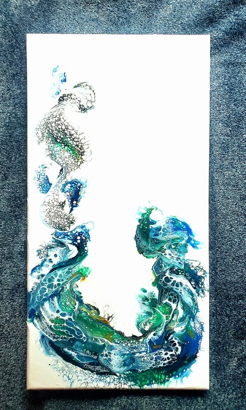 Blue and Green Abstract Ocean Wave art acrylic painting