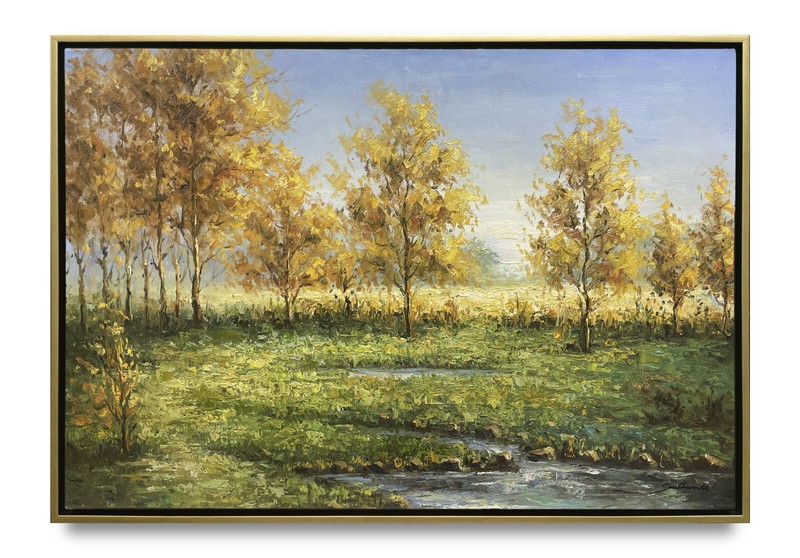 Hungryartist – autumn landscape modern oil painting on canvas 24×36 framed