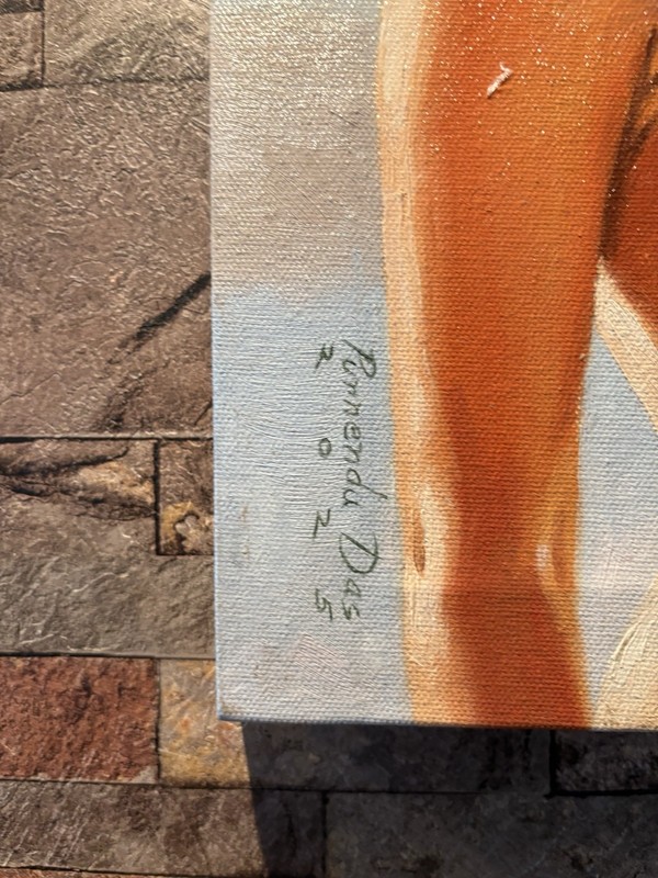 Original Oil Painting Signed Purnendu Das Nude Female Portrait 10x15” gallery