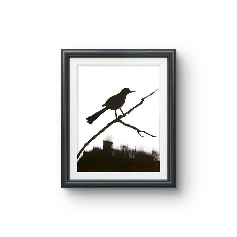 JULIEN Original 11X14 CROW ON BRANCH Modern Art Acrylic Painting PAPER