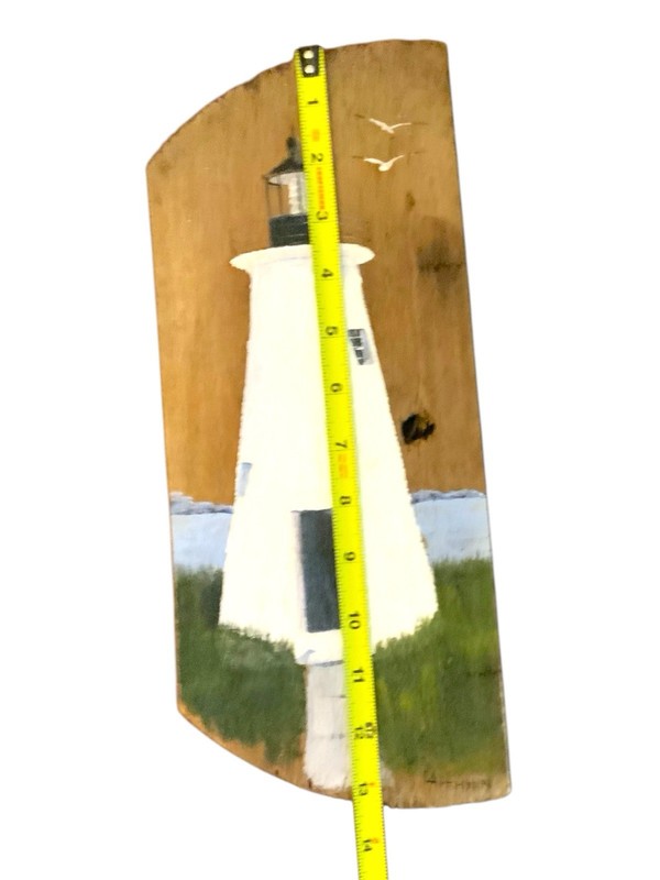 Hand Painted Driftwood With Lighthouse Scene Signed And Numbered Marked Concord gallery