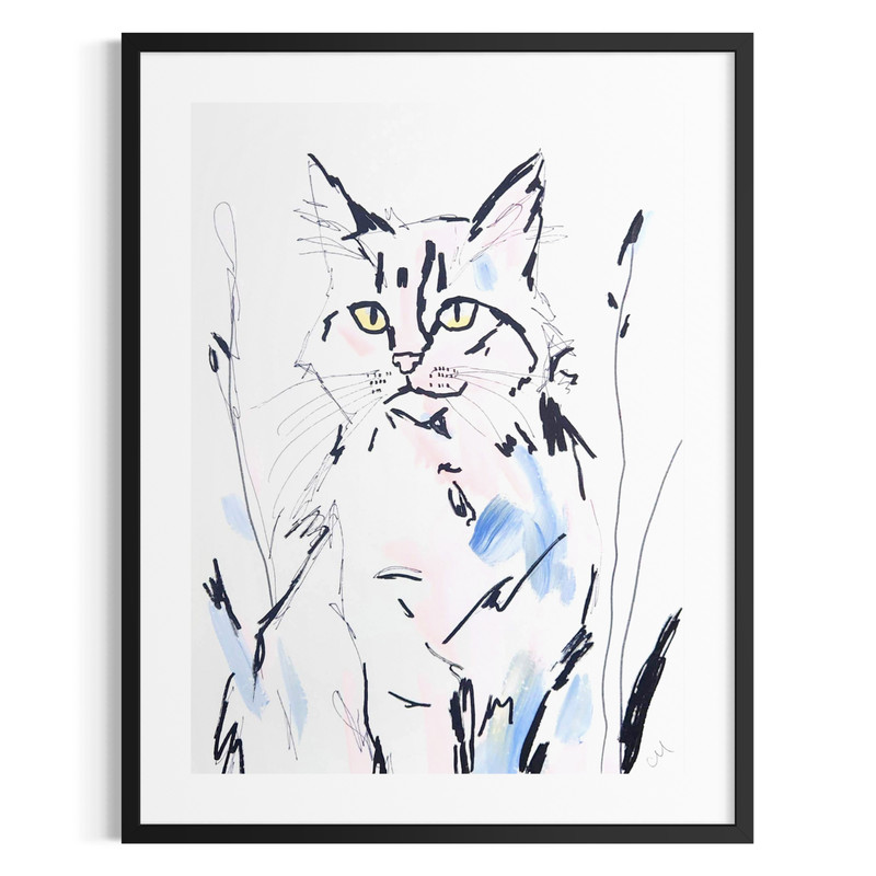 Original Acrylic Cat 9×12 Abstract Art Black White Home Decor Wall Art