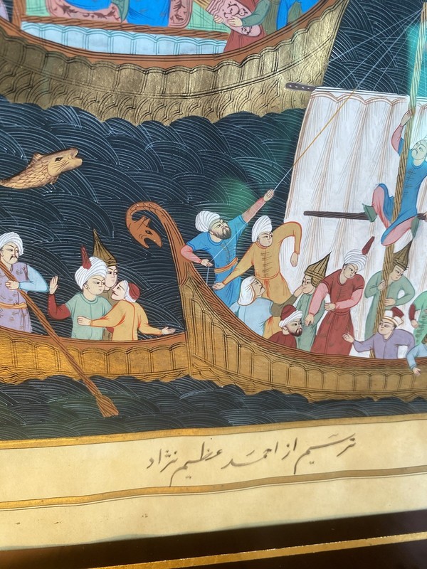 Antique Persian Painting Shahnameh Ferdowsi Framed Art Alexander Great Hunting gallery